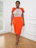 Patchwork Dresses for Women Sexy See Through Beaded Orange Cloak Sleeve Midi Event Party Gowns Outfits
