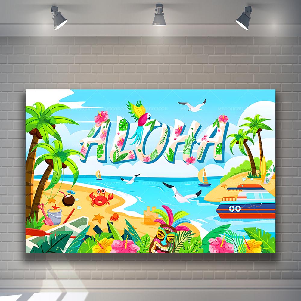 Summer Hawaiian Beach Aloha Photography Backdrop Tropical Flowers Wedding Birthday Party Decor Custom Background Photo Studio