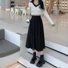Длинная плиссированная юбка, женская винтажная корейская модная однотонная юбка трапециевидной формы с высокой талией, элегантная повседневная осенняя школьная юбка для девочек