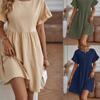 Женское темпераментное платье с круглым вырезом из хлопка и льна для женщин, повседневные платья