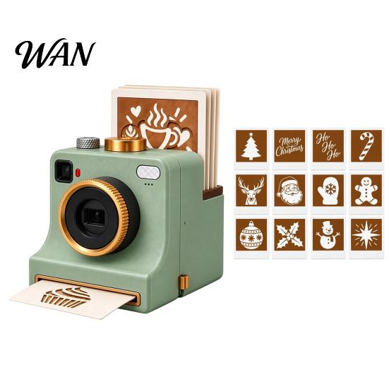 Coffee Stencil Shaker 3D Printed Christmas Latte Art Camera, Printer with Interchangeable Pattern Templates, Cocoa Powder Maker for Cappuccino