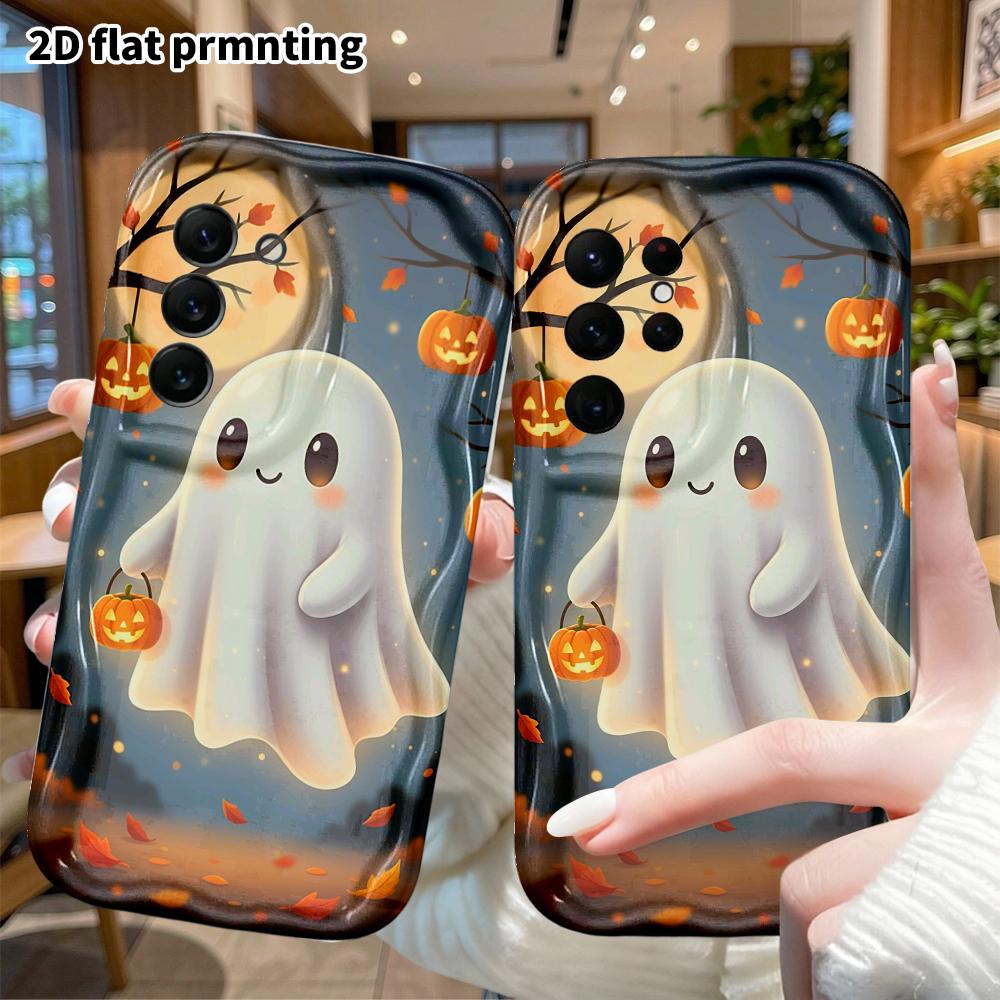 Phone Case: 2D flat Samsung Galaxy A34 A35 M05 M06 S20 S22 S21 FE Plus 5G protective case, holding a pumpkin lantern, Christmas and Halloween gift