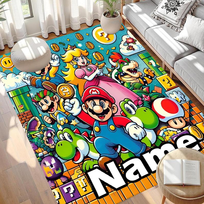 Custom Name Personalized Super Mario Print Carpet, Versatile Home Decor Rug, for Playroom, Apartment, Balcony, Entryway, Hallway Gift