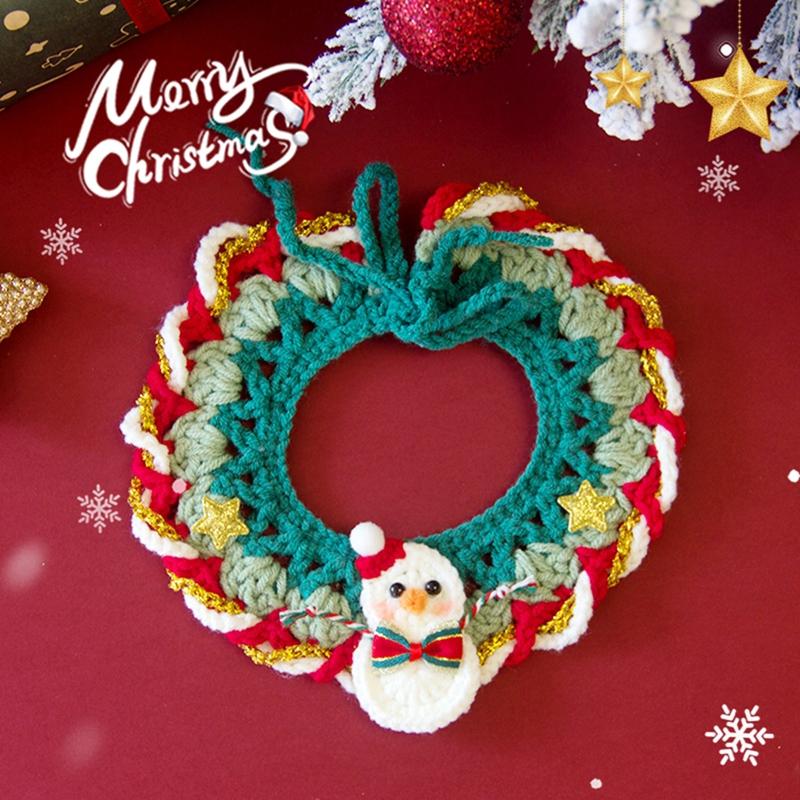Christmas Pet Collar Navidad Cats Clothing Christmas Puppy Necklace Hand-knitted Pet Scarf  Xmas New Year Pet Cats Accessories