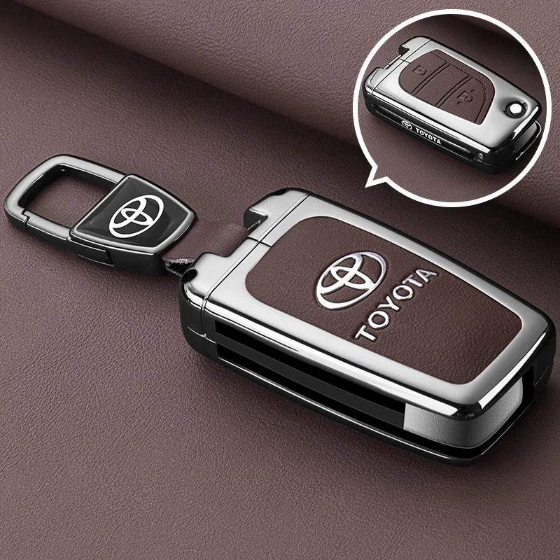 QHJS9 Zinc Alloy Leather Car Key Case Cover Shell for Toyota CHR Hilux Fortuner Land Cruiser 200 Camry Corolla Crown RAV4 Highland