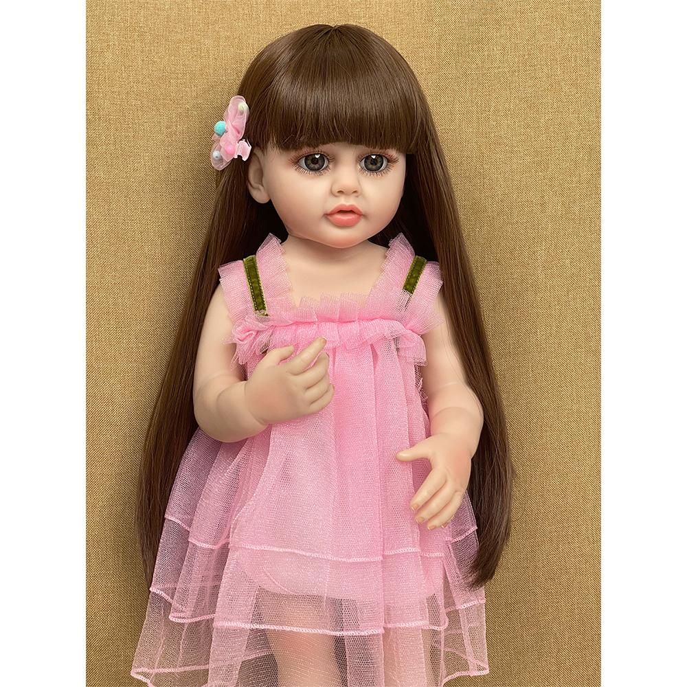 55CM Reborn Toddler Doll with Full Body Soft Silicone Raya Lifelike Soft Touch High Quality Pink Princess Doll Gifts for Children