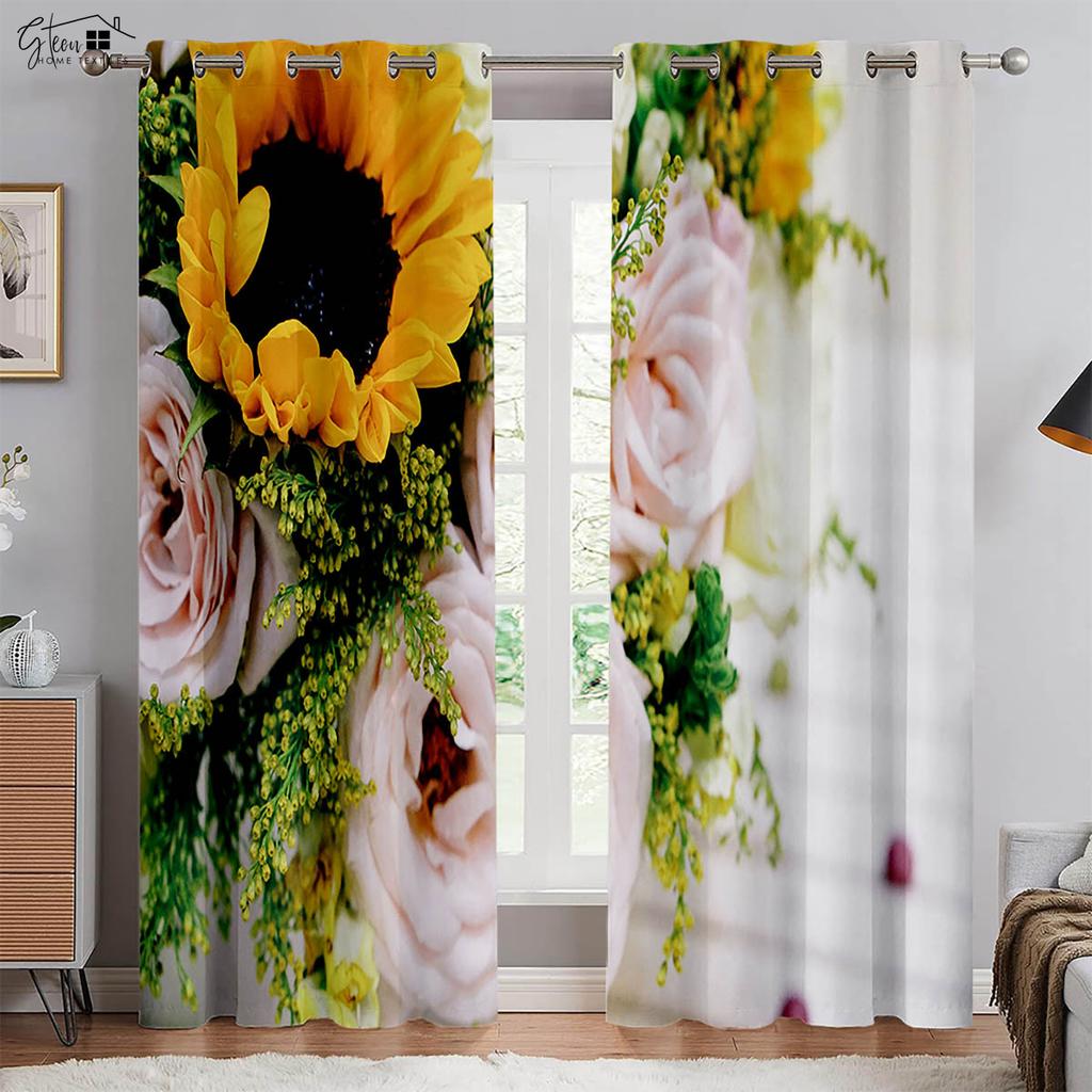 Шторы с цветочным принтом подсолнухов, декор окон в пасторальном стиле, подходящие для гостиной, спальни, балконных штор