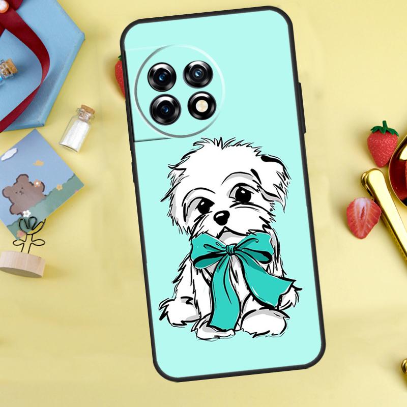 Cartoon Maltese Dog Case For OnePlus 13T 13R 12 12R 15 13 11 10 10T 8T Nord CE 2 3 4 Lite N20 N30 Nord 5 Cover