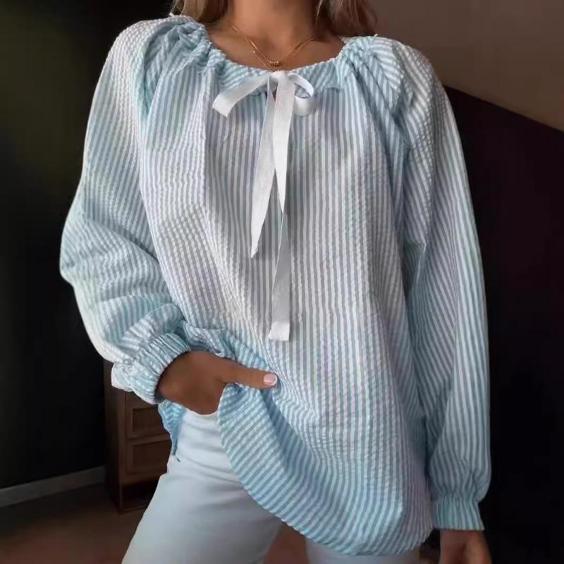 Осенне-зимняя женская шифоновая рубашка с полосатым галстуком и длинными рукавами