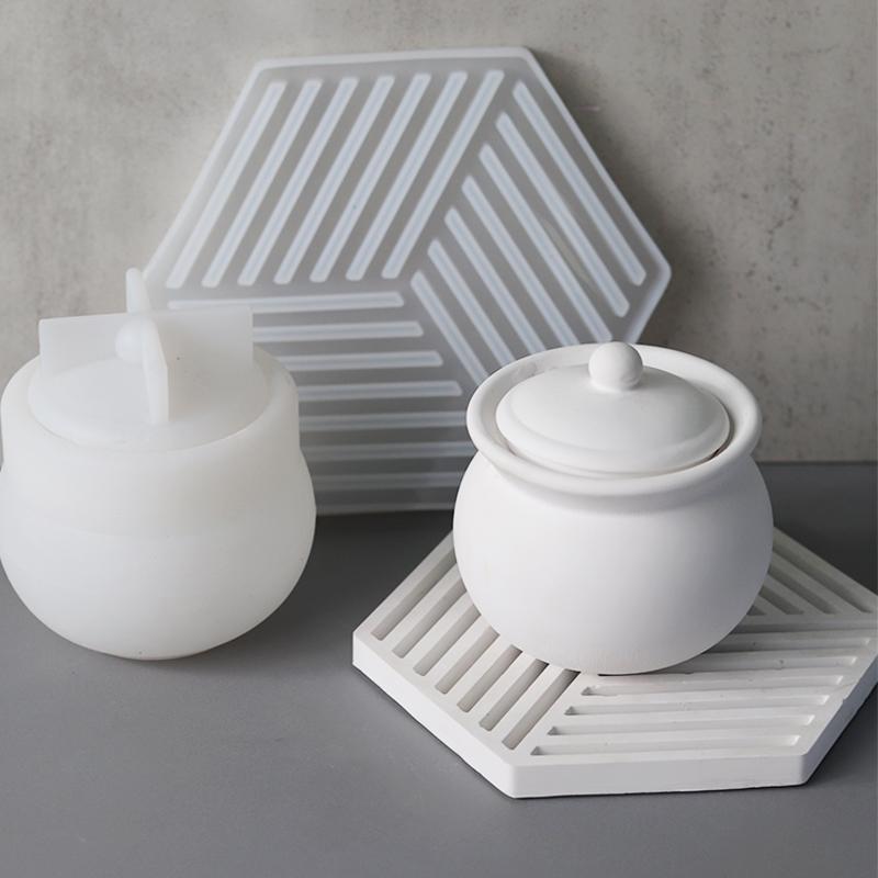 Круглая гипсовая банка для свечей своими руками, силиконовая форма с крышкой, форма из цементной смолы, банка для хранения вазы ручной работы, украшение для дома, ремесленные украшения