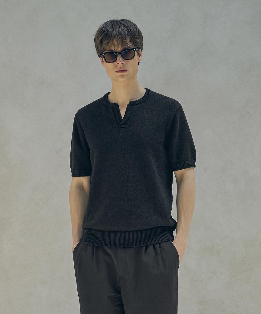 HALBKREIS LAYOUT T20042 Boucle Henley Neck Knit_Black
