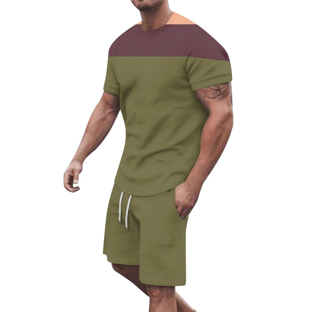Мужские однотонные шорты с короткими рукавами и открытыми плечами, дышащий мужской повседневный комплект из 2 предметов