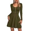 Womens  Fashionable Solid Color Long Sleeved V Neck Long Sleeved Dress