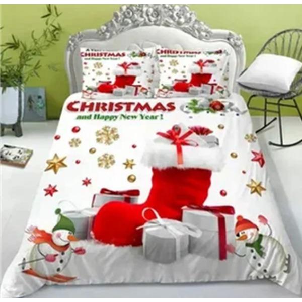 Santa Claus Bed Three-Piece Set, Digital Print Quilt Cover Sheet Set