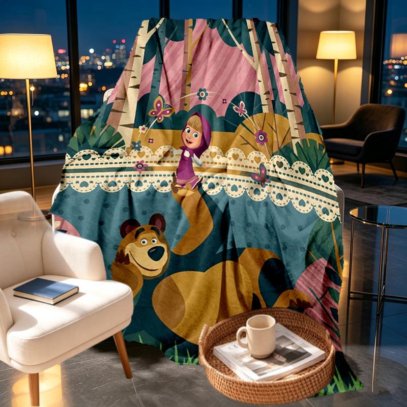Masha and the Bear Print Blanket - Soft & Comfortable, for Bedroom, Travel, Sofa, Home Decoration - Birthday Christmas Gift for Friend