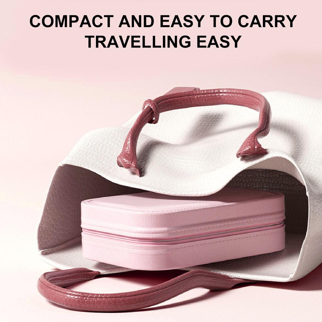 Makeup Bag with LED Mirror Jewelry Storage Box Dimmable Touch Screen Makeup Travel Lighted Case for Home Travel Pink