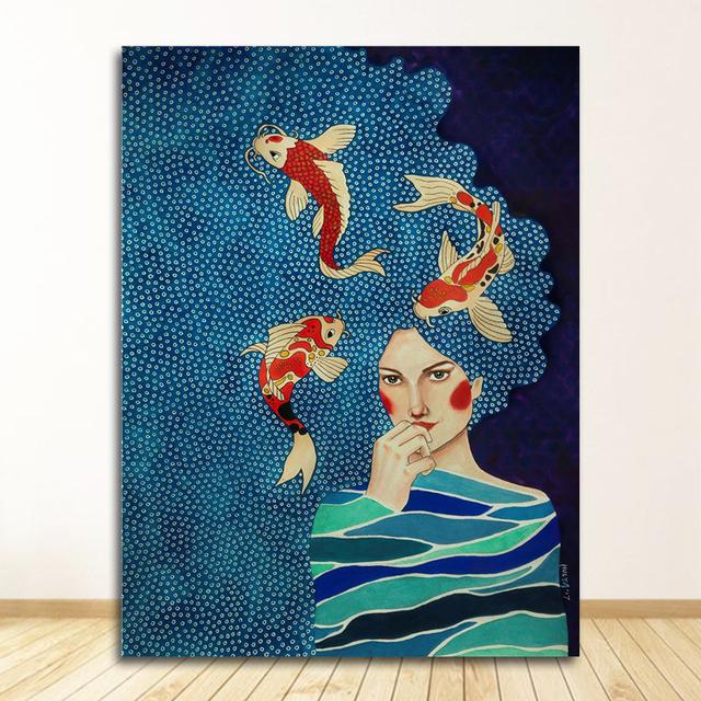 Настенные панно Cuadros для гостиной, винтажные без рамы, абстрактные красочные девушки, настенная живопись на холсте, плакат на скандинавскую тему, цветочные волосы