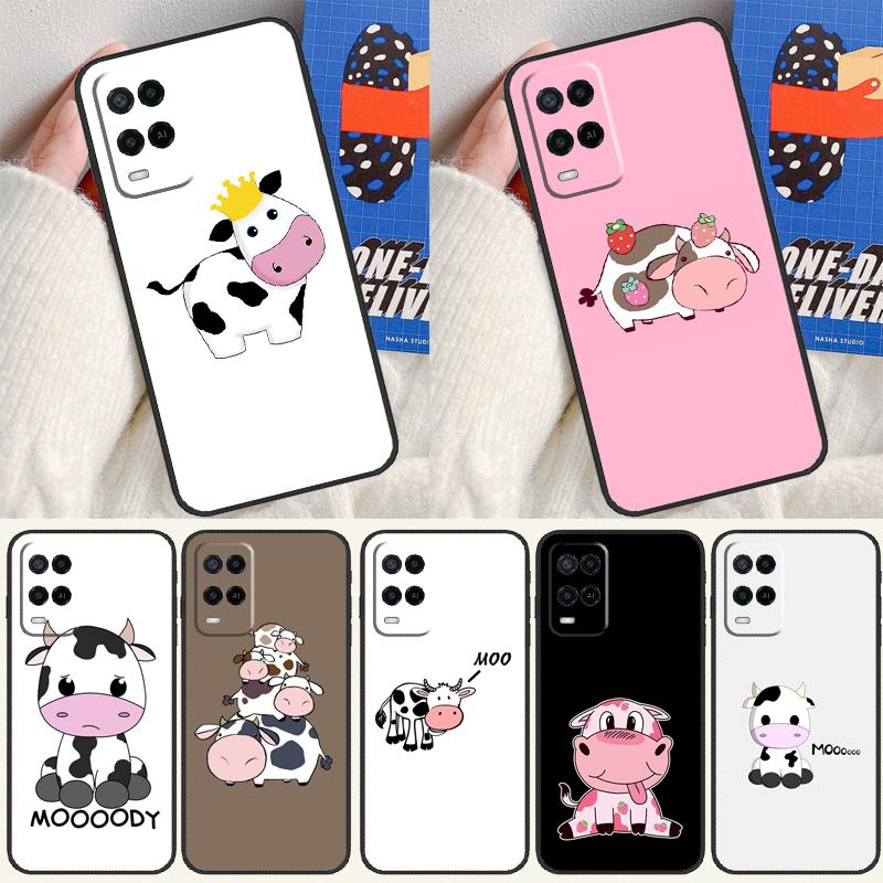 Animal Cute Cartoon Cow For Oppo A17 A77 A60 A74 A94 A54 A18 A38 A58 A78 A98 A40 A80 A16 A76 A96 A15 A57S Phone Case