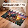 Dinosaur Theme Soft Crystal Velvet Rug Custom Name & Text Print Non Slip Floor Rug for Bedroom Living Room