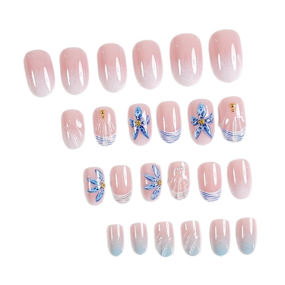 24Pcs 3D Gel False Nail Full Cover Fake Nail Tips French Press on Nails Women