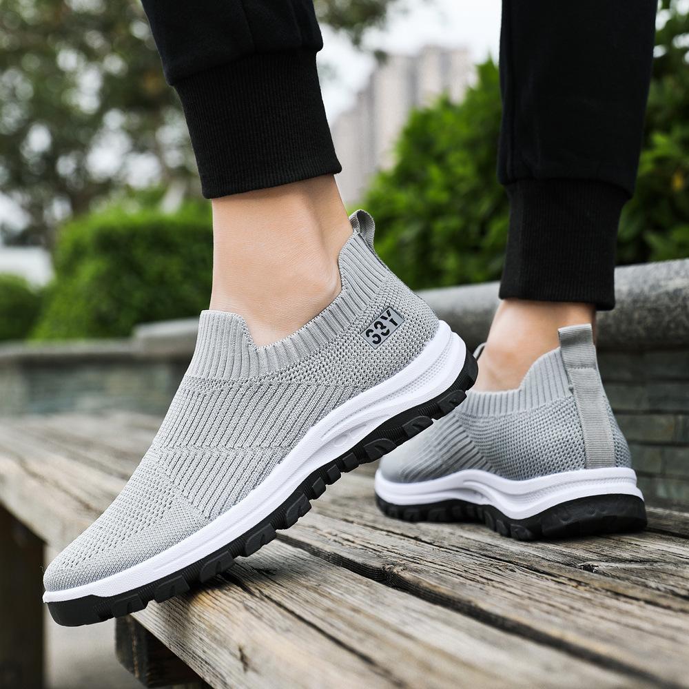 Flying Woven Breathable Casual Men's Shoes One-pedal Shoes Lightweight Flat-soled Trendy Walking Shoes