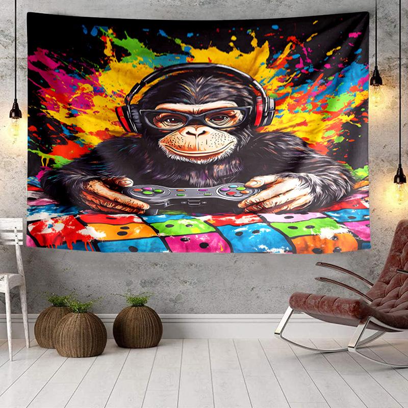 Monkey Gamer Adventure Tapestry, Unique Design Tapestry, Wall Decor for Bedroom,Livingroom, Playroom,Heartwarming Fan Holiday Gifts