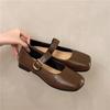 French Thick Heel Single Shoes Women's 2025 Summer New Retro One-word Buckle with Shallow Mouth Versatile Flat Mary Jane Single Shoes