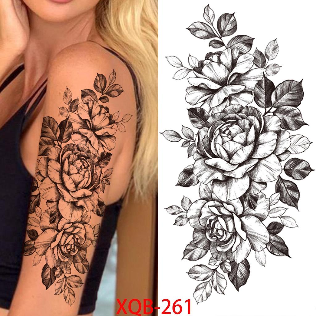 NEW 1 PC 210*114MM Cherry Blossom Fake Temporary Tattoo For Women Girl Watercolor Rose Flower Tattoos Flora Branch Chest Back Tatoo Paper Stickers