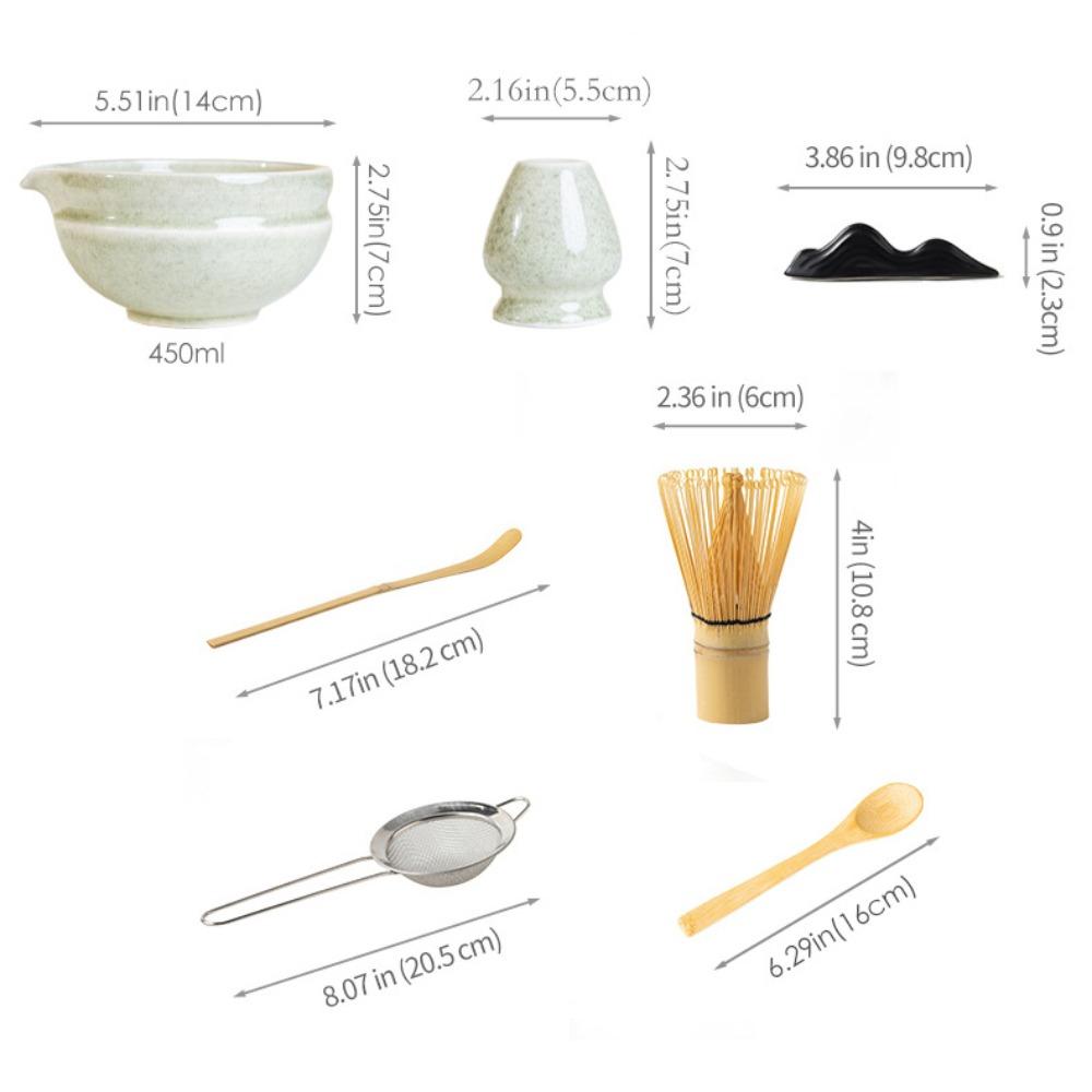 New Ceramic Matcha Bowl with Pouring Spout Reusable Matcha Making Kit Gradient Color Matcha Whisk Holder Tea Lovers