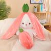 Bunny Stuffed Animal Reversible Carrot Strawberry Bunny Plush Doll With Zipper Cute Soft Rabbit Toys Pillow Decoration