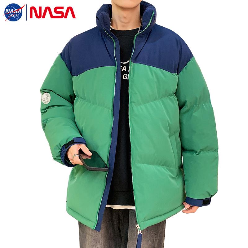 Мужская зимняя хлопковая куртка NASA - С воротником-стойкой, Утепленная, Теплая верхняя одежда, Модная распродажа.
