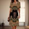 Women's Fashion Graceful Retro Pattern Print Summer Spring Short Sleeve O-Neck Casual Dresses