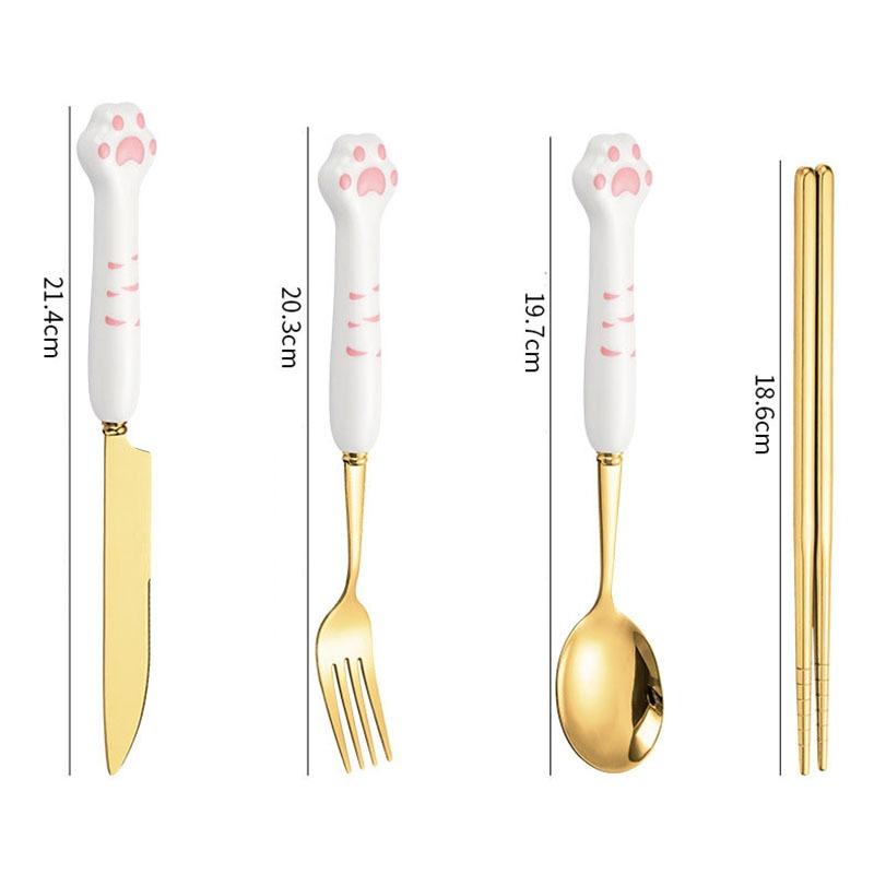 Столовые приборы из нержавеющей стали, симпатичные керамические ложки и вилки в форме кошачьего когтя, палочки для еды, десерты, ужины, домашняя кухня, портативные, многоразовые