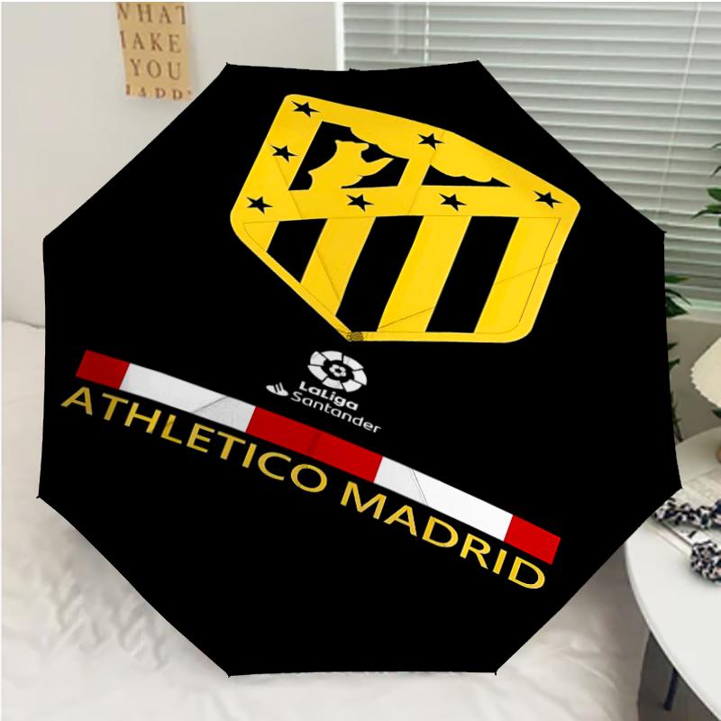Atlético Madrid logo Print Automatic Umbrella, 8 Rib Iron Frame, Plastic Handle, Suitable for Outdoor Travel &Daily , Ideal Gift