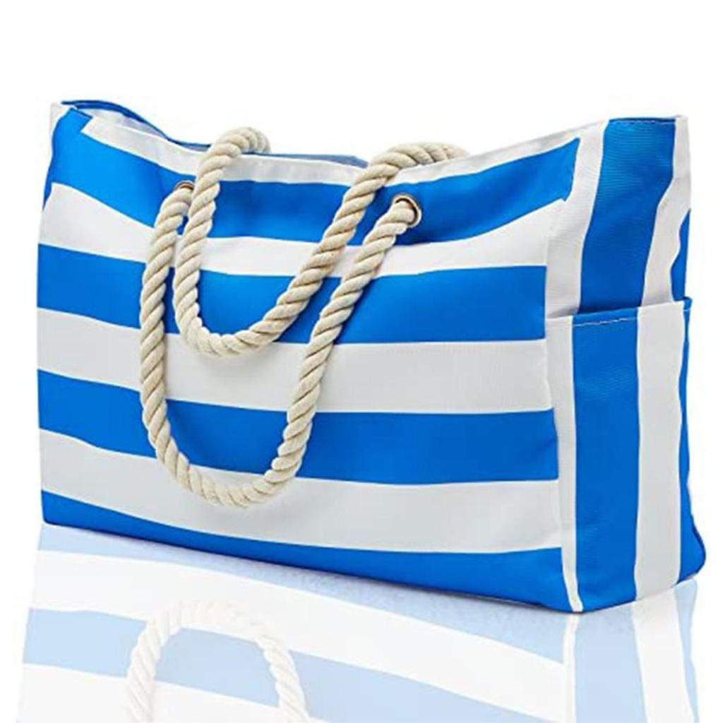 Women's Handbag Large Capacity Stripes Tote Pouch for Women Foldable Beach Bag Waterproof and Sand Resistant Travel Bag