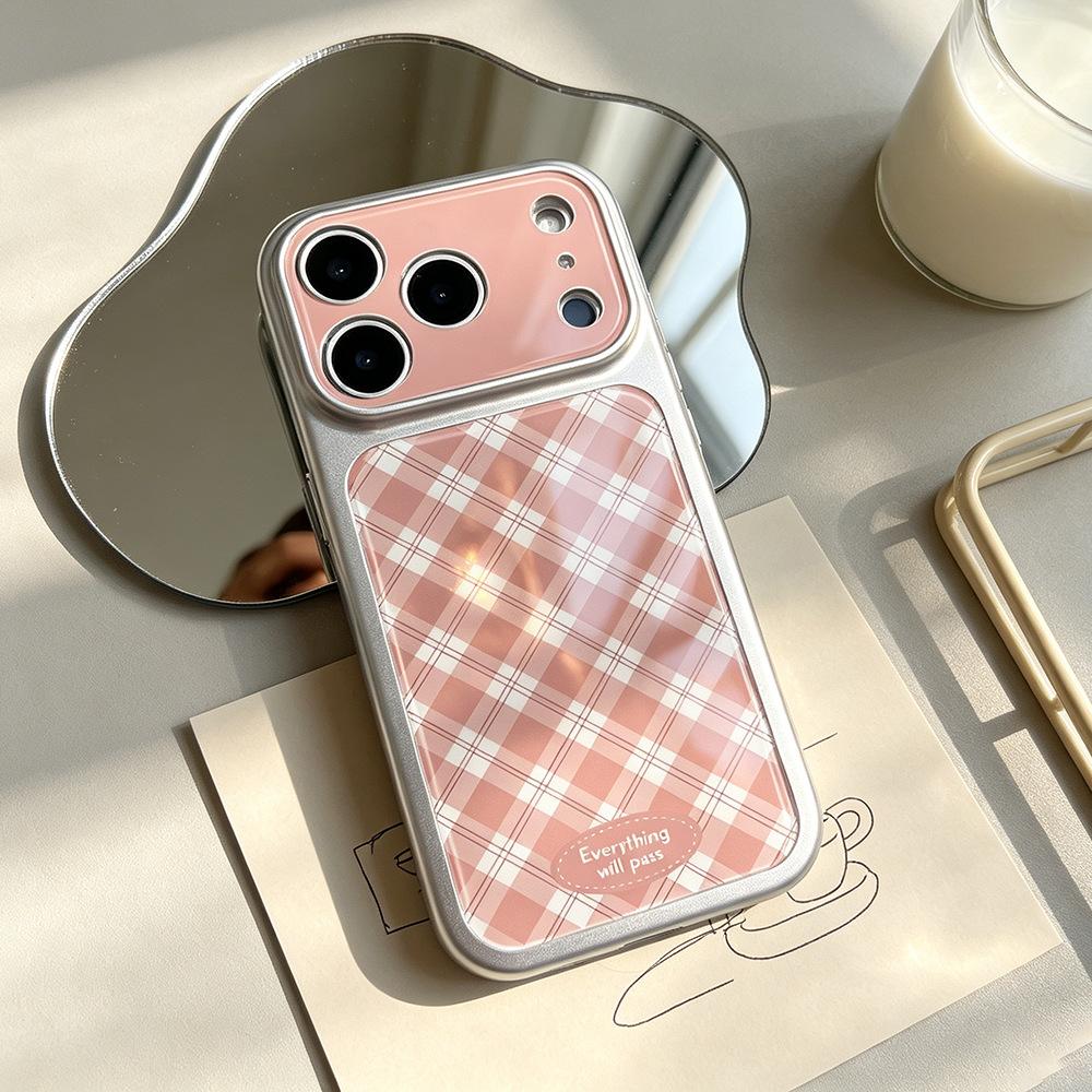Розовый клетчатый подходит для 17pro нишевый iPhone17Pro премиальное ощущение 15 чехол для мобильного телефона Apple 17 защитный чехол нишевый