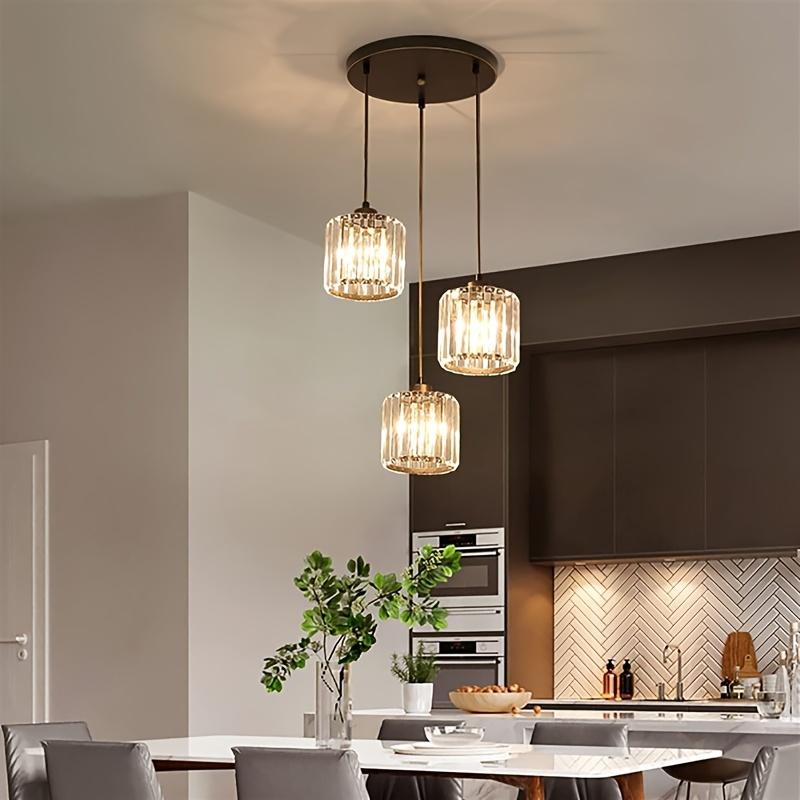 Современные 3 лампы с круглым хрустальным абажуром, подвесной светильник Loft E27, подвесной светильник, потолочный подвесной светильник для кухни, столовой, гостиной, люстры