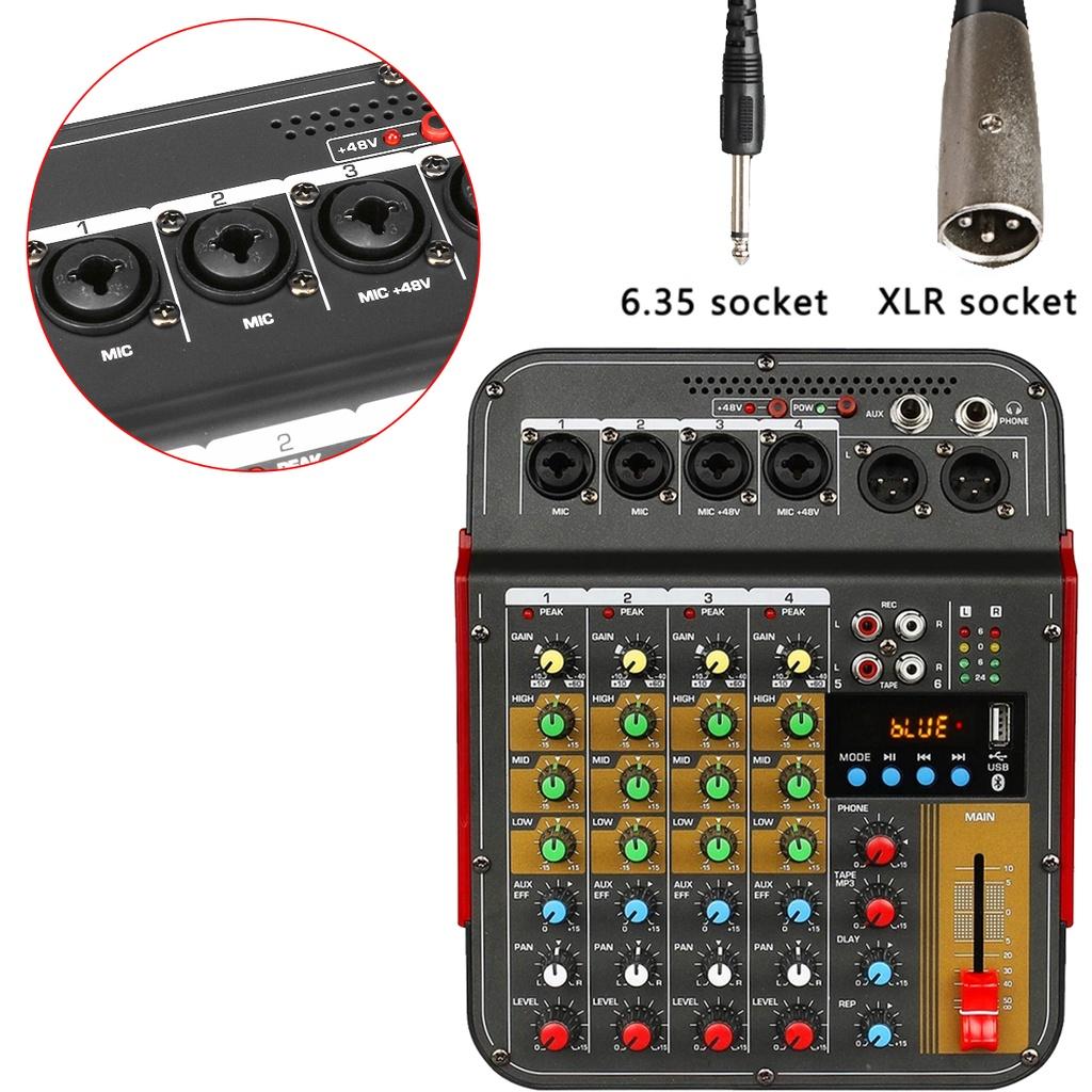48V Wireless 6-Channel Mixer Audio Professional Portable Sound Mixing Console USB Interface Built-in Phantom Power