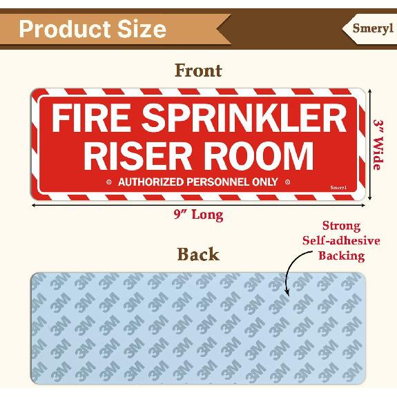 Fire Sprinkler Riser Room Signs Authorized Personnel Only 9” x 3” Fire Sprinkler Room Signs, Riser Room Sign for Office Home Business,