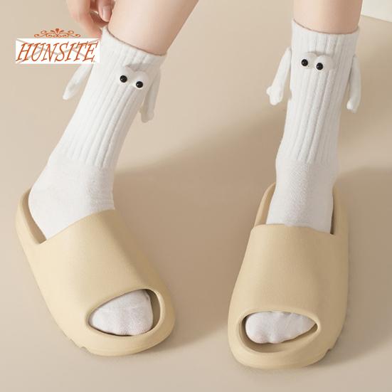 1 пара носков для пар с магнитными застежками, забавный дизайн с большими глазами, пара, держащаяся за руки, милые носки средней длины