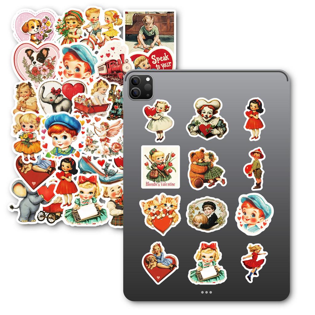 Cross-level 50 Retro American Children's Pp Stickers Waterproof Special Stickers Cartoon Girl Laptop Decoration