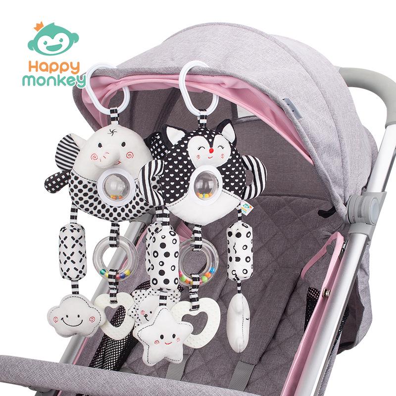 Happy Monkey Black & White Baby Rattle and Stroller Wind Chime