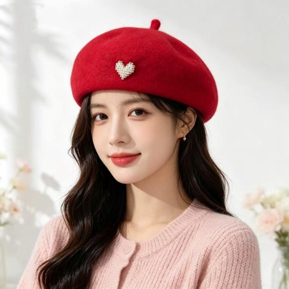 Heart Shape Plain Cap Warm Felt Berets Fashion French Artist Hat Lady