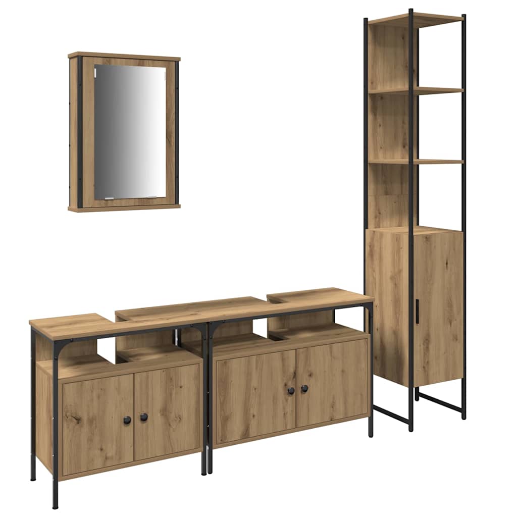 Bathroom Furniture Set with Shelf 4 pcs Artisan Oak Wood Based Material