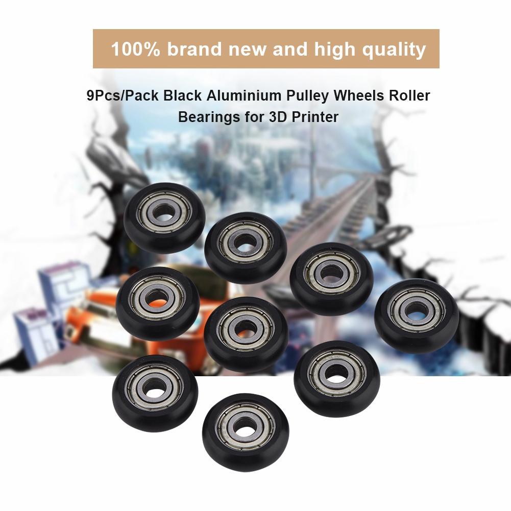 9 Pcs Pack Black Aluminium Pulley Wheels Roller Bearings for 3D Printer