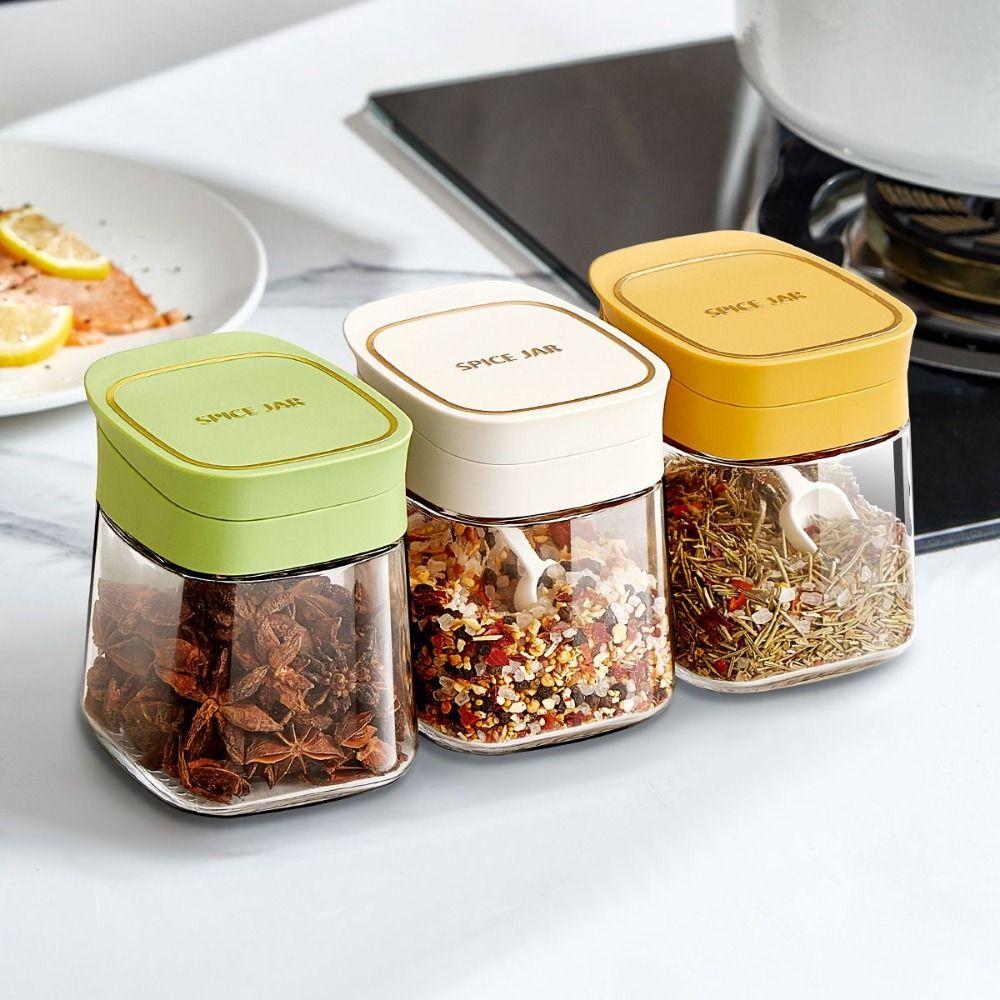 With Handle Glass Seasoning Jar Flip Design Seasoning Storage Box  Seasoning Storage