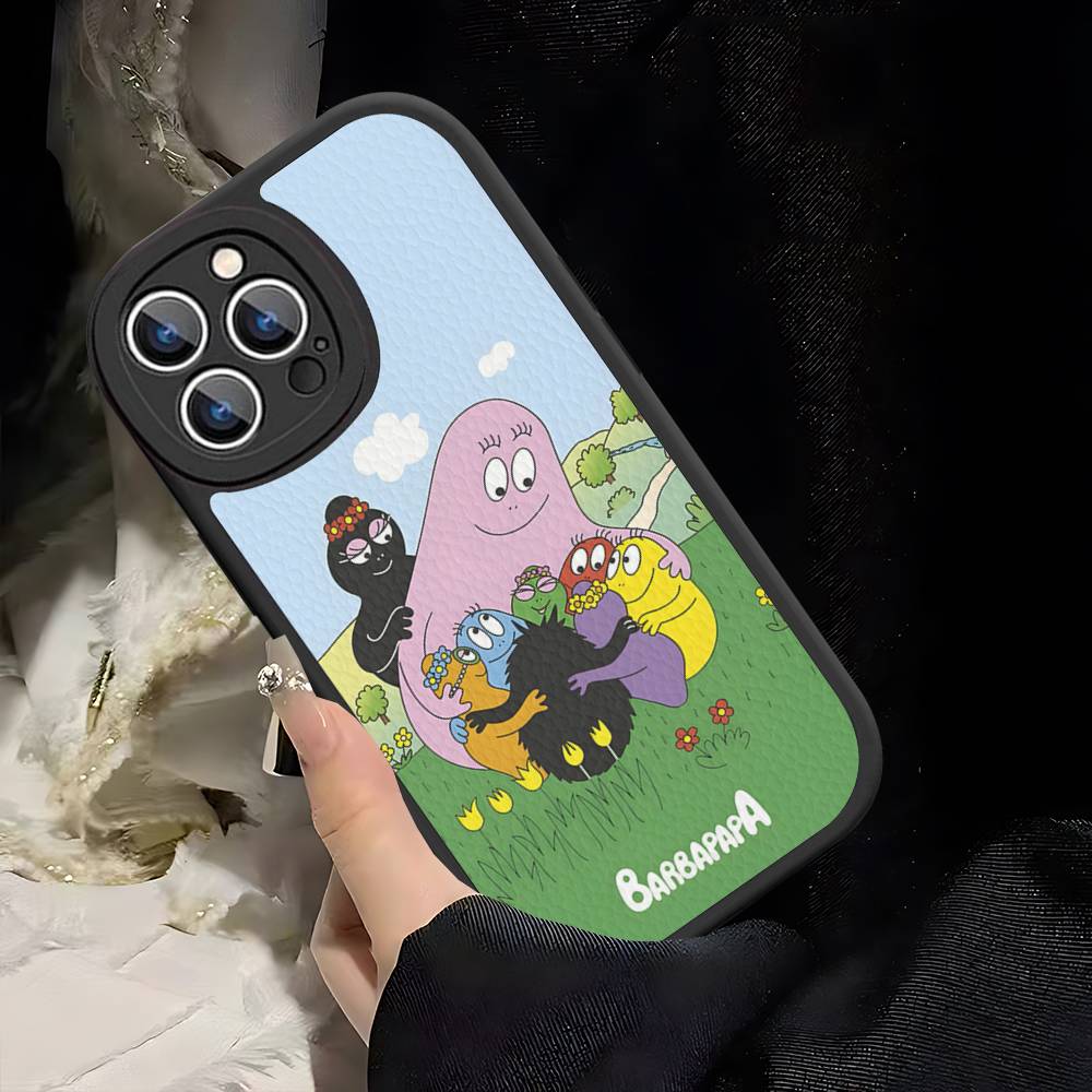 Cartoon Barbapapa Phone Case For IPhone 16 15 14 13 12 11 Pro Max Plus Leather Soft Cover