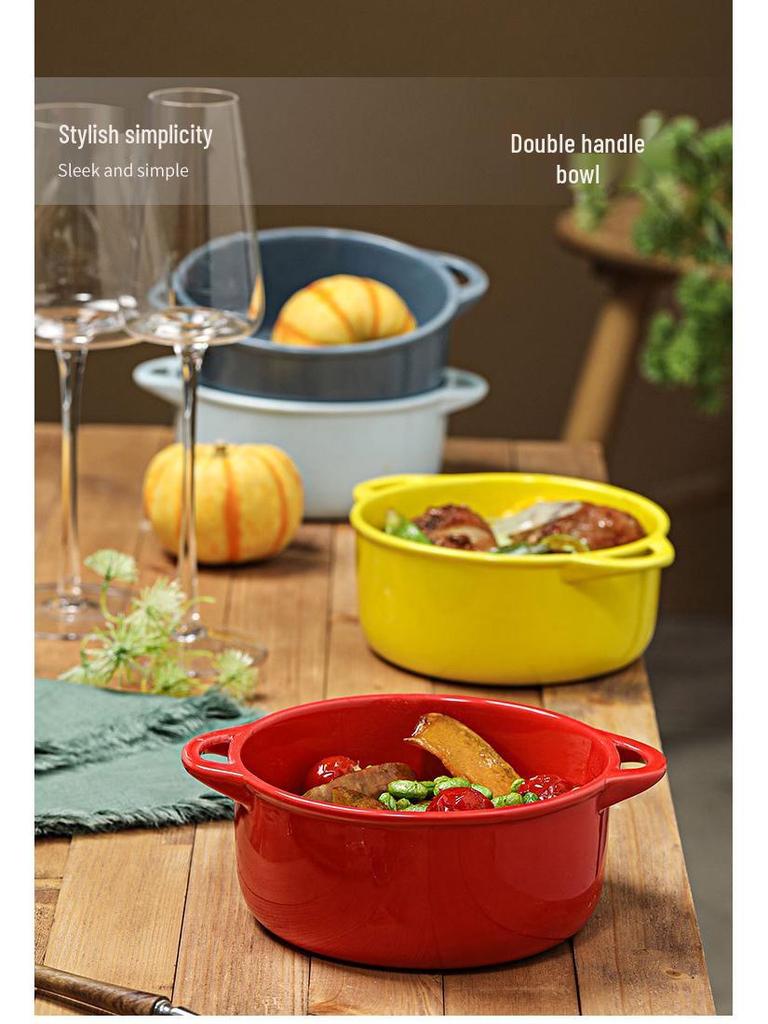 Керамическая миска для запекания с двумя ручками и крышкой (400-600 мл) - Суп от ожогов, Яйцо, Пудинг, Кастрюля для тушения