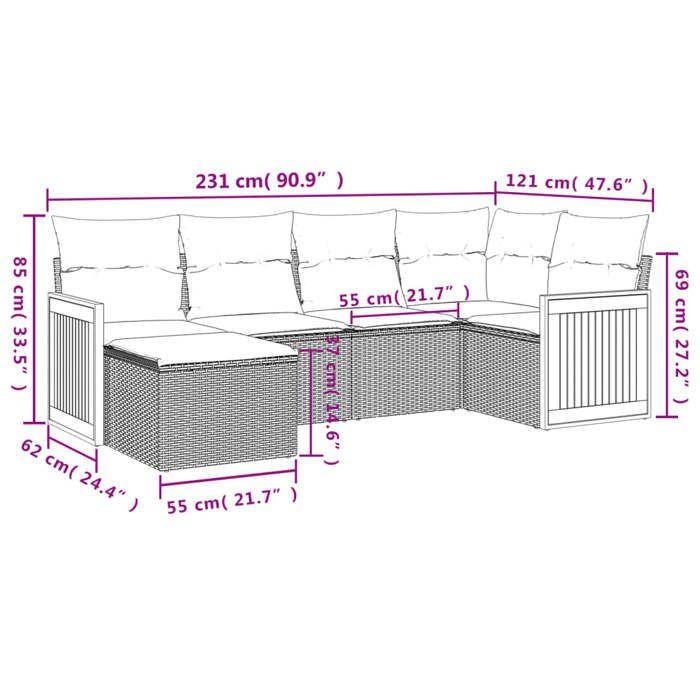 VidaXL Salon de Jardin avec Coussins 6 pcs, Canapés de Terrasse, Ensemble de Meubles de Patio, Mobilier d'Extérieur, Noir 3227854