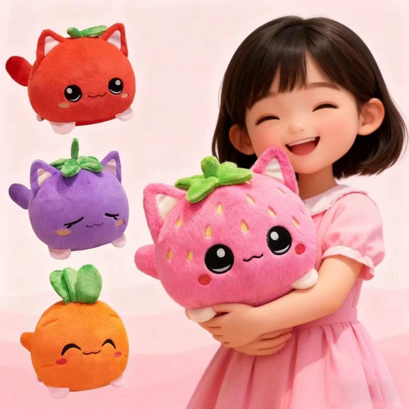 Fruit Cat Plushie Strawberry Cat Stuffed Animal With Pp Cotton Filling For Kids Play